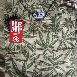 Green Leaf Print Hemp Shirt